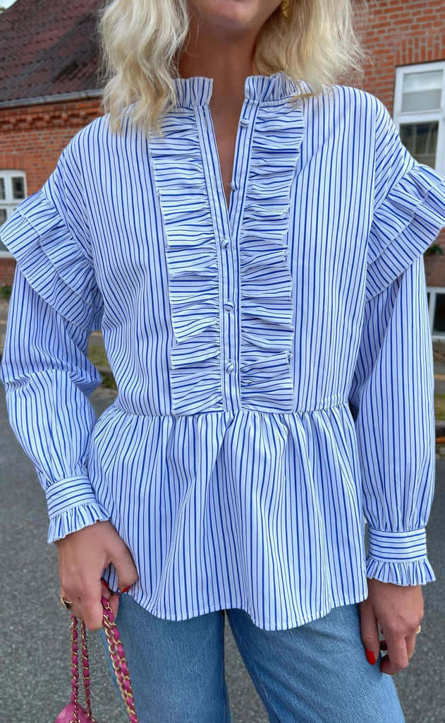 INA Copenhagen Skjorte - Frida - White w. Blue Stripes