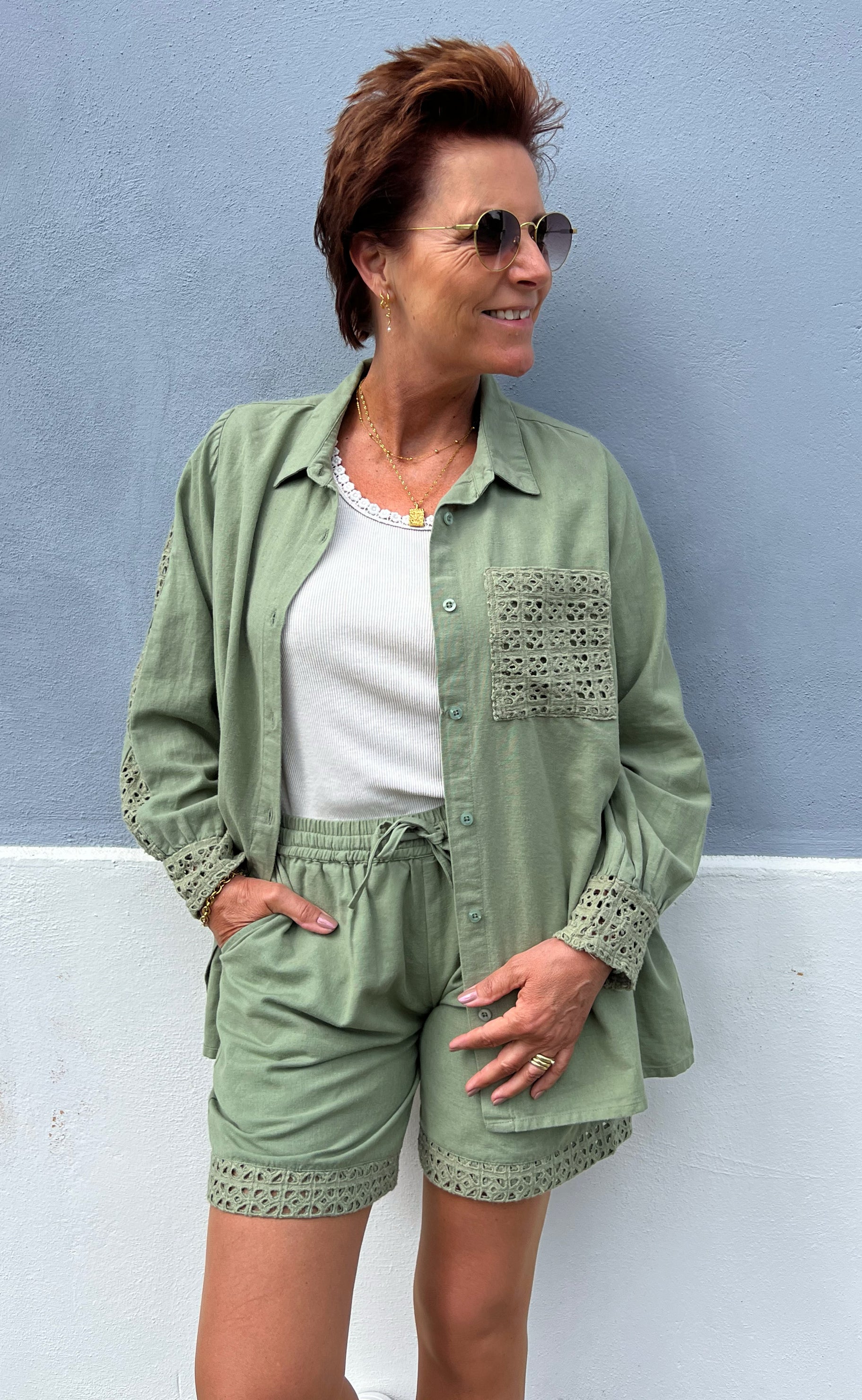 INA Copenhagen Skjorte - Sandy Linen - Army Green