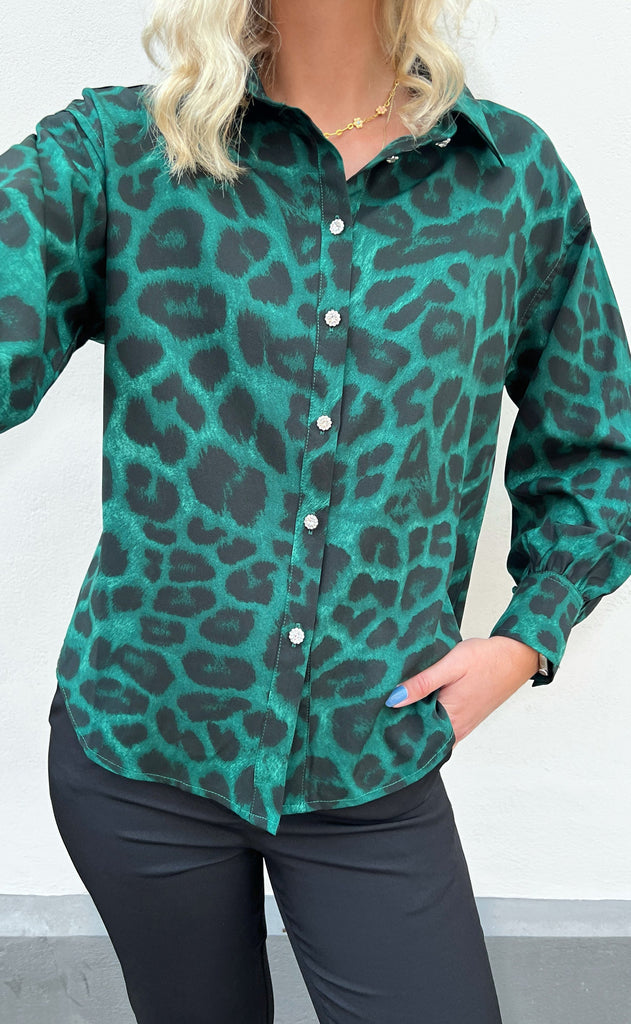 INA Copenhagen Skjorte - Stella - Green Leopard