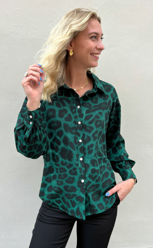 INA Copenhagen Skjorte - Stella - Green Leopard