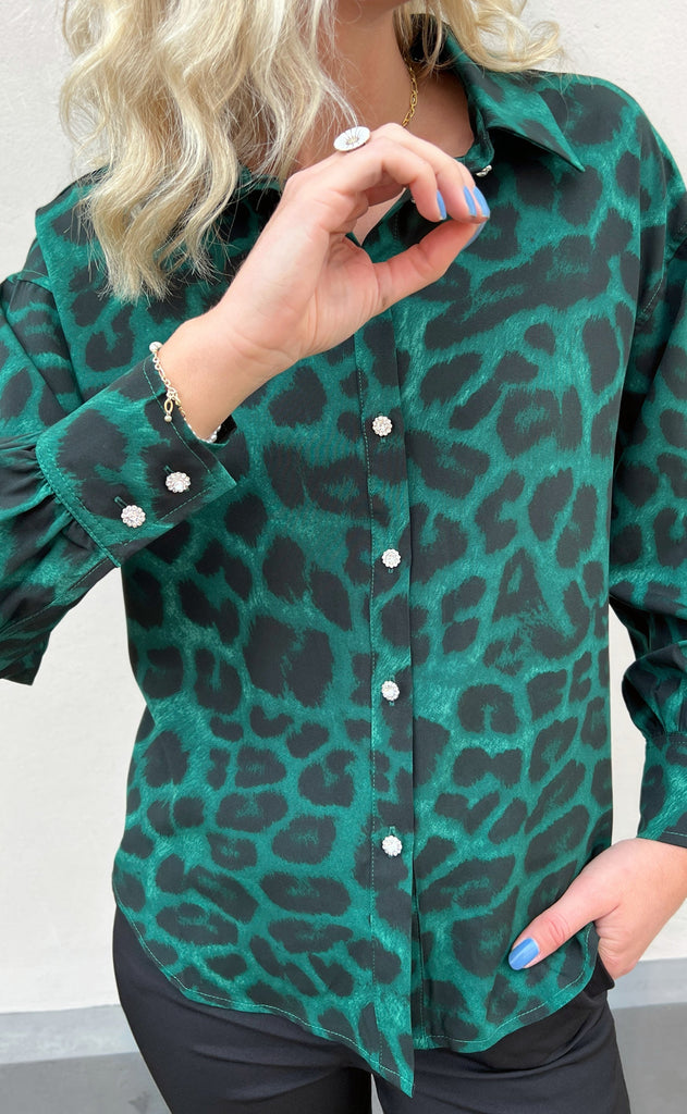 INA Copenhagen Skjorte - Stella - Green Leopard