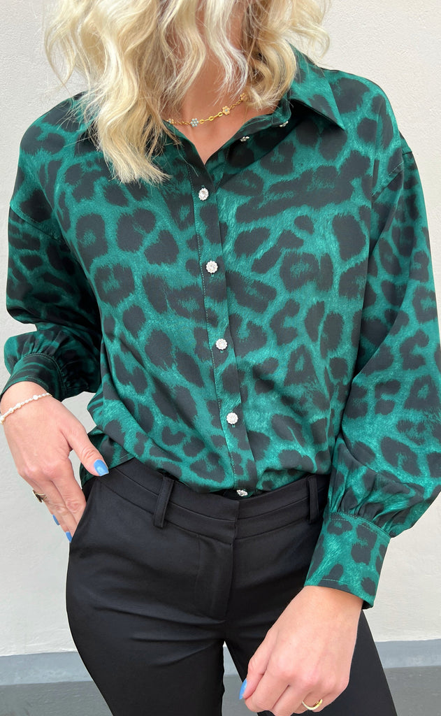 INA Copenhagen Skjorte - Stella - Green Leopard