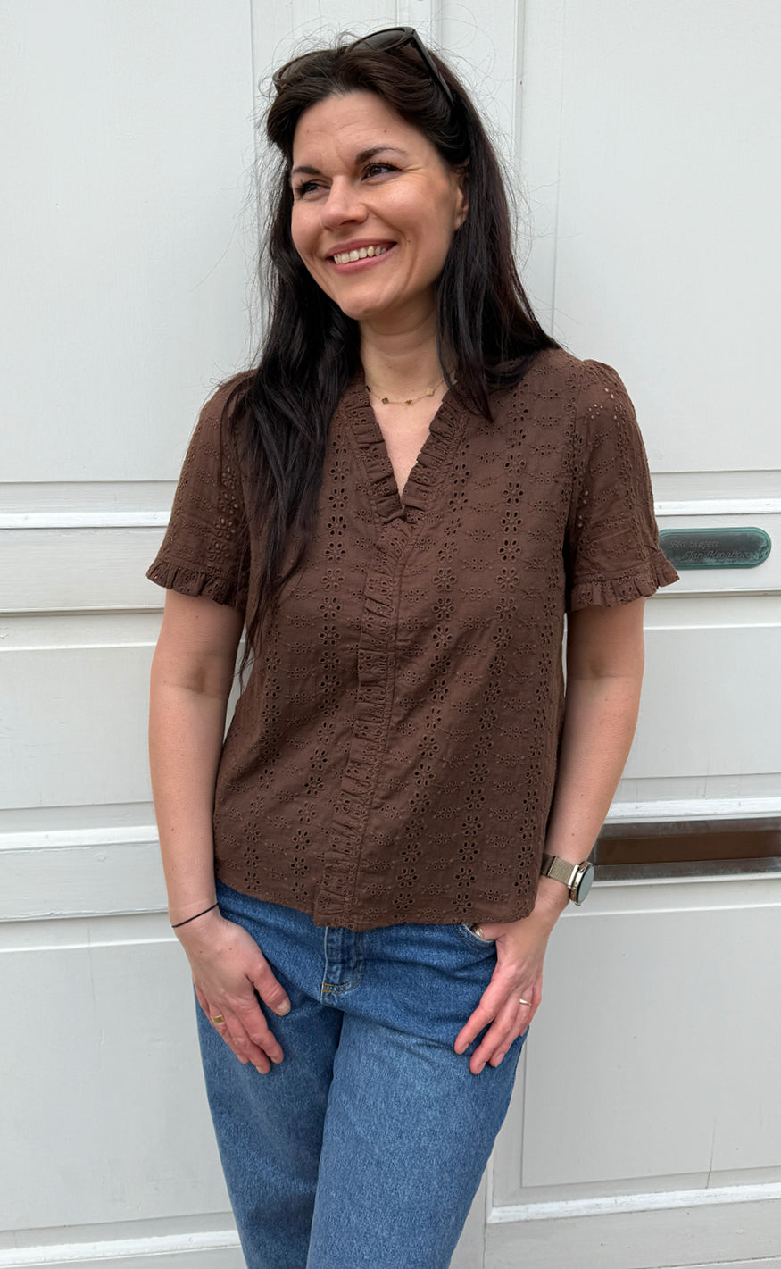 INA Copenhagen Topp - Catja - Mocca Broderie Anglaise
