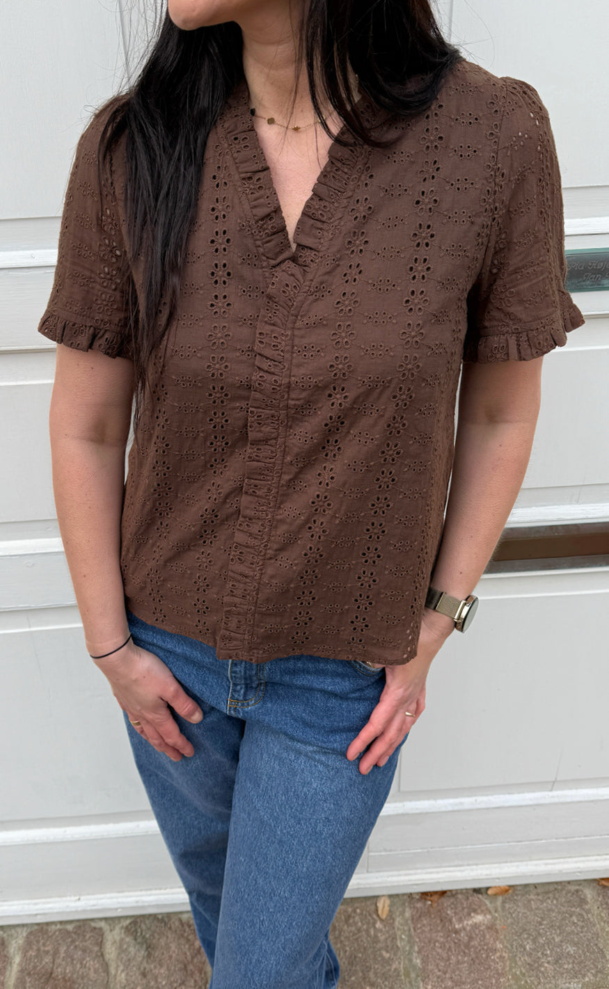 INA Copenhagen Topp - Catja - Mocca Broderie Anglaise