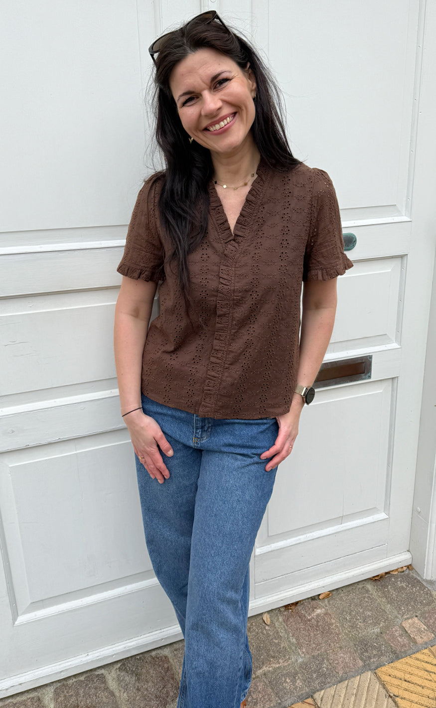 INA Copenhagen Topp - Catja - Mocca Broderie Anglaise