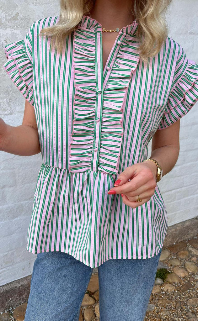 INA Copenhagen Topp - Freya - Pink/Green Striped