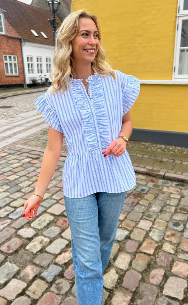 INA Copenhagen Topp - Freya - White/Blue Striped