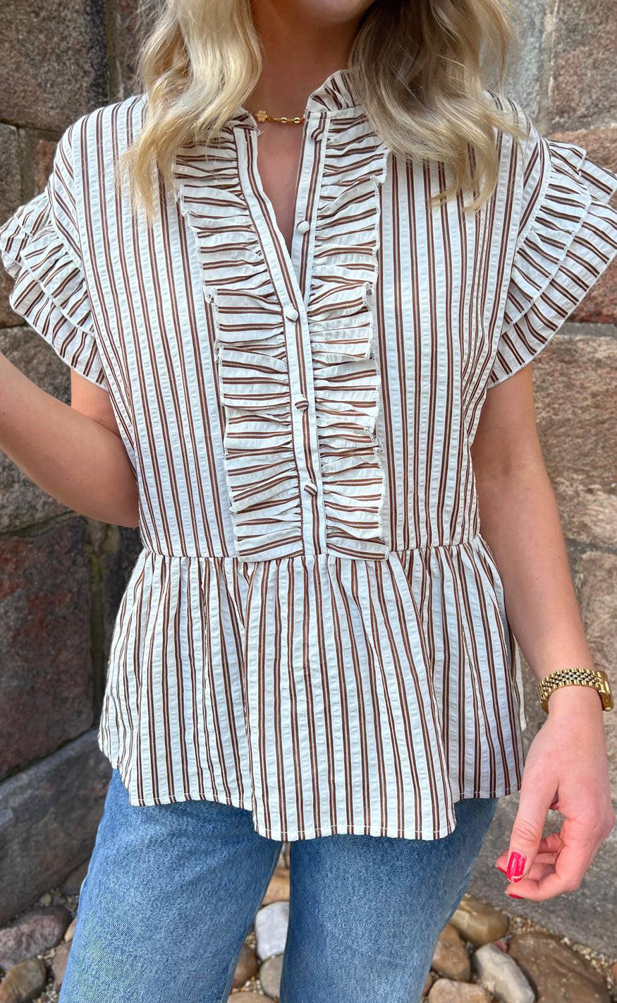 INA Copenhagen Topp - Freya - White/Brown Striped