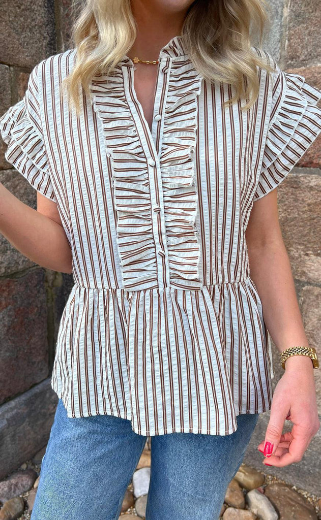 INA Copenhagen Topp - Freya - White/Brown Striped