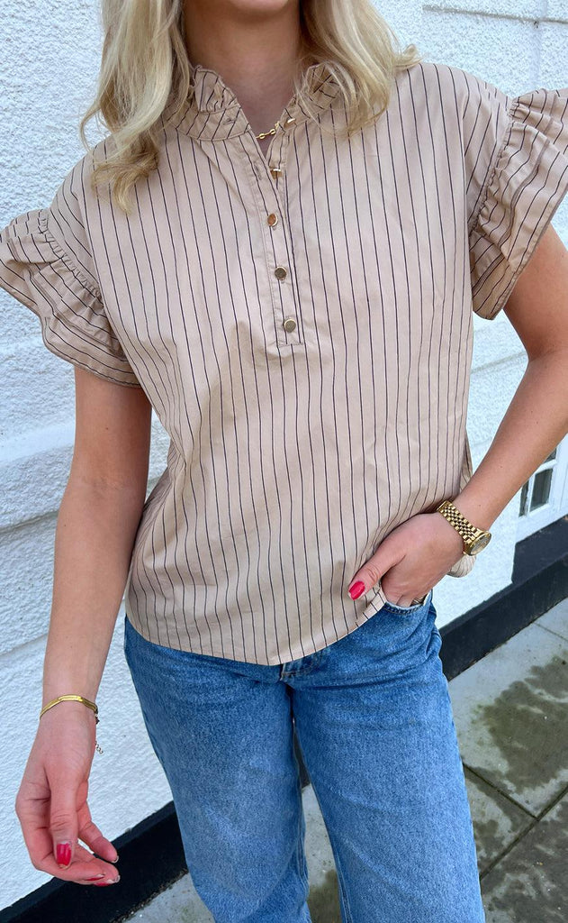 INA Copenhagen Topp - Mandy - Beige Pinstripe