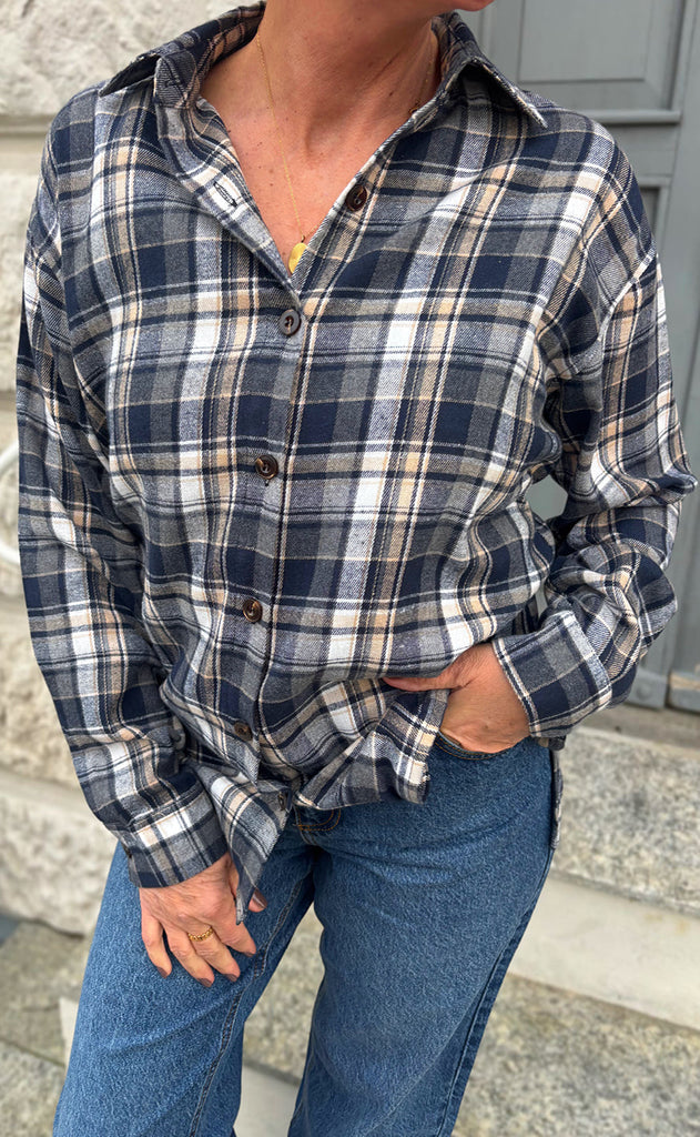 Say INA Copenhagen Skjorte - Fira Fannel - Blue / Grey Checks