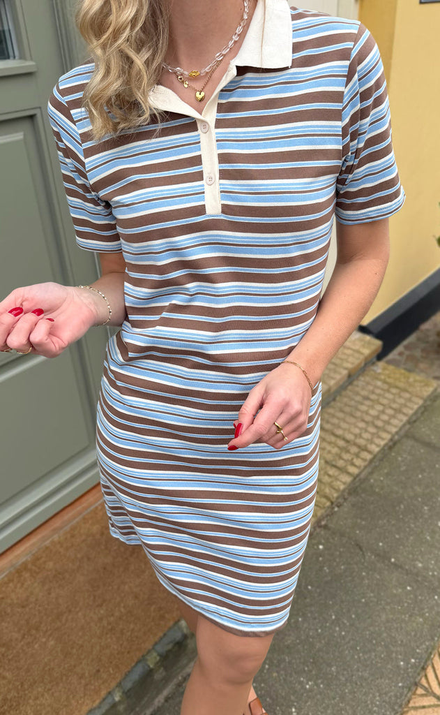 INA Copenhagen Polo Kjole - Pamela - Brown / Blue Striped