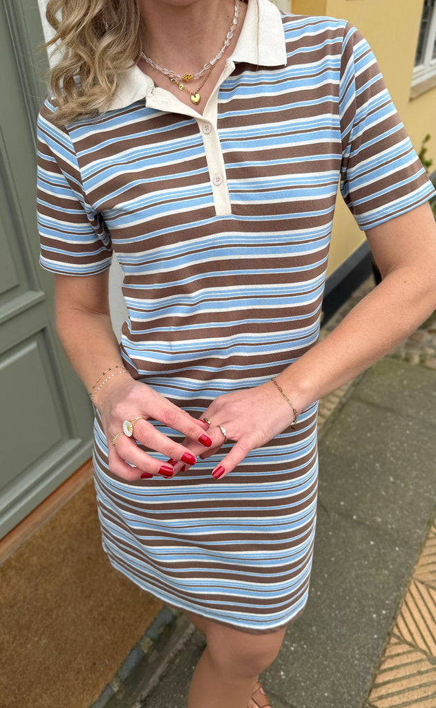 INA Copenhagen Polo Kjole - Pamela - Brown / Blue Striped