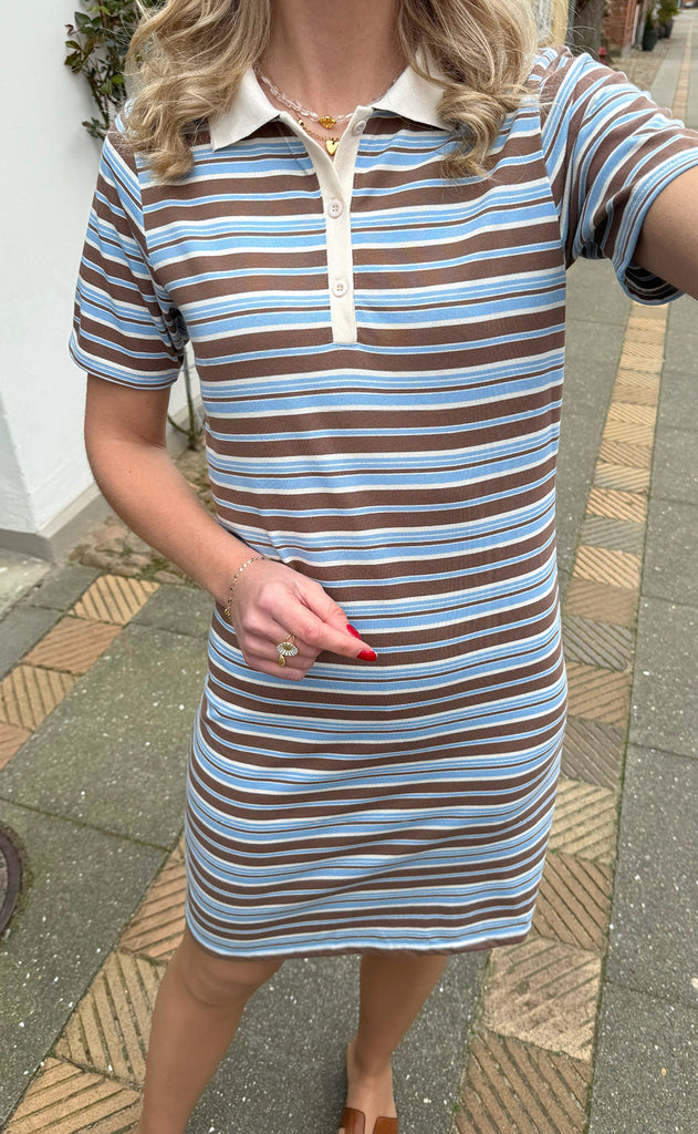 INA Copenhagen Polo Kjole - Pamela - Brown / Blue Striped