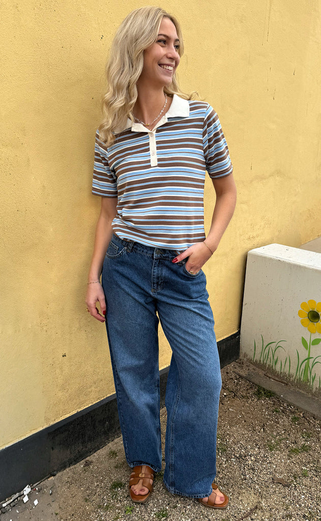 INA Copenhagen Polo T-Shirt - Pamela Summer - Brown / Blue Striped