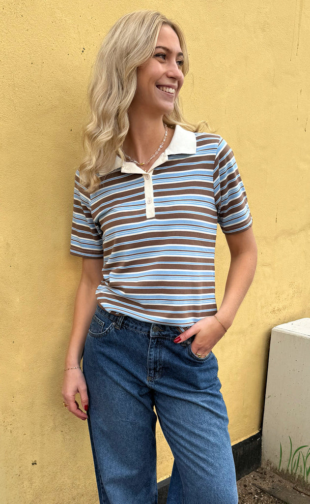 INA Copenhagen Polo T-Shirt - Pamela Summer - Brown / Blue Striped