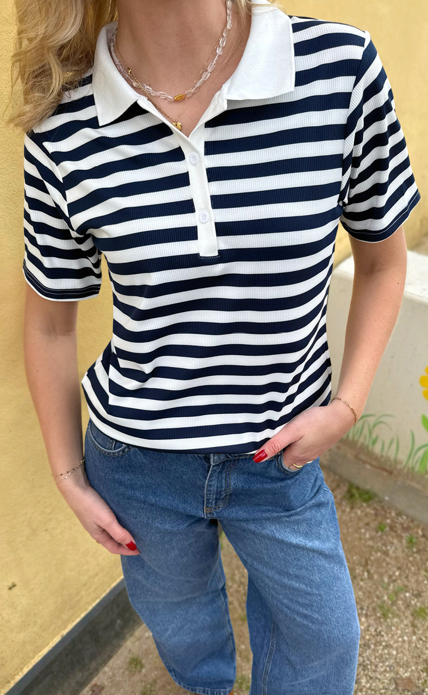 INA Copenhagen Polo T-Shirt - Pamela Summer - Navy Striped