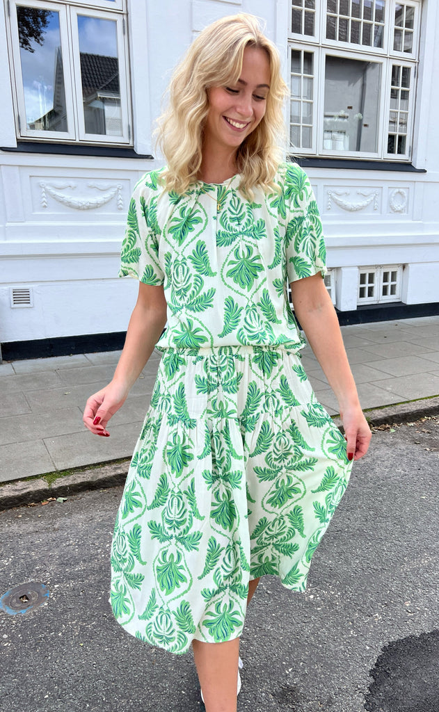 INA Copenhagen Bluse - Vicky - White/Green Paisley