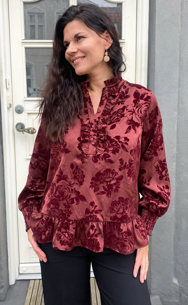 Say INA Copenhagen Bluse - Nora - Bordeaux Flowers