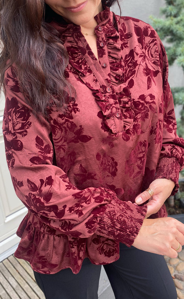 Say INA Copenhagen Bluse - Nora - Bordeaux Flowers