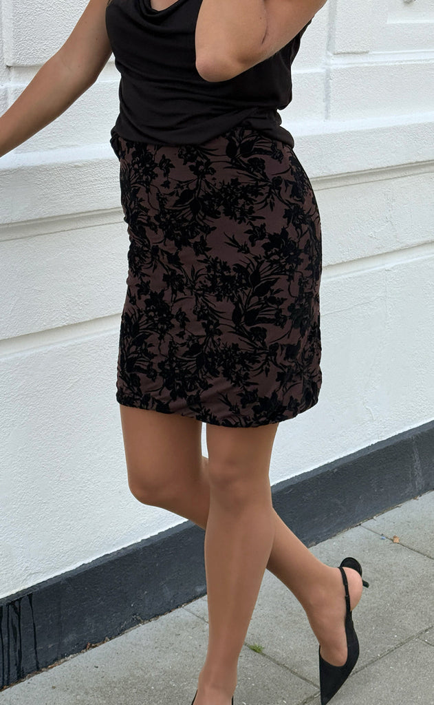 Say INA Copenhagen Skjørt - Sophia - Brown W. Black Flower