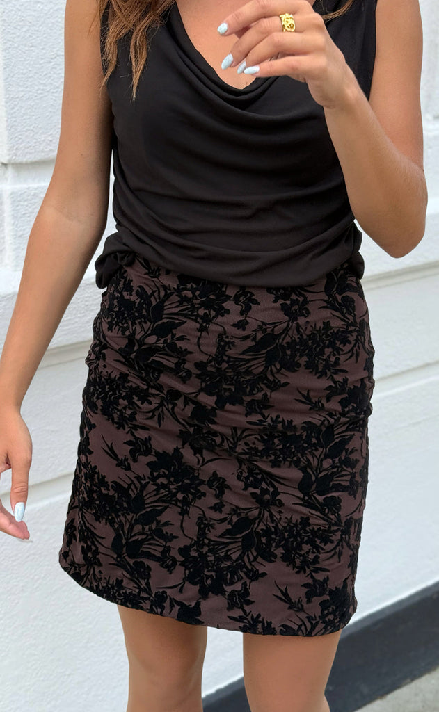 Say INA Copenhagen Skjørt - Sophia - Brown W. Black Flower