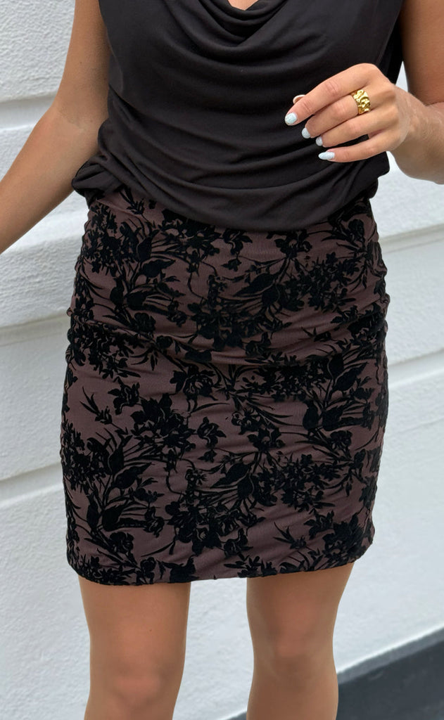 Say INA Copenhagen Skjørt - Sophia - Brown W. Black Flower