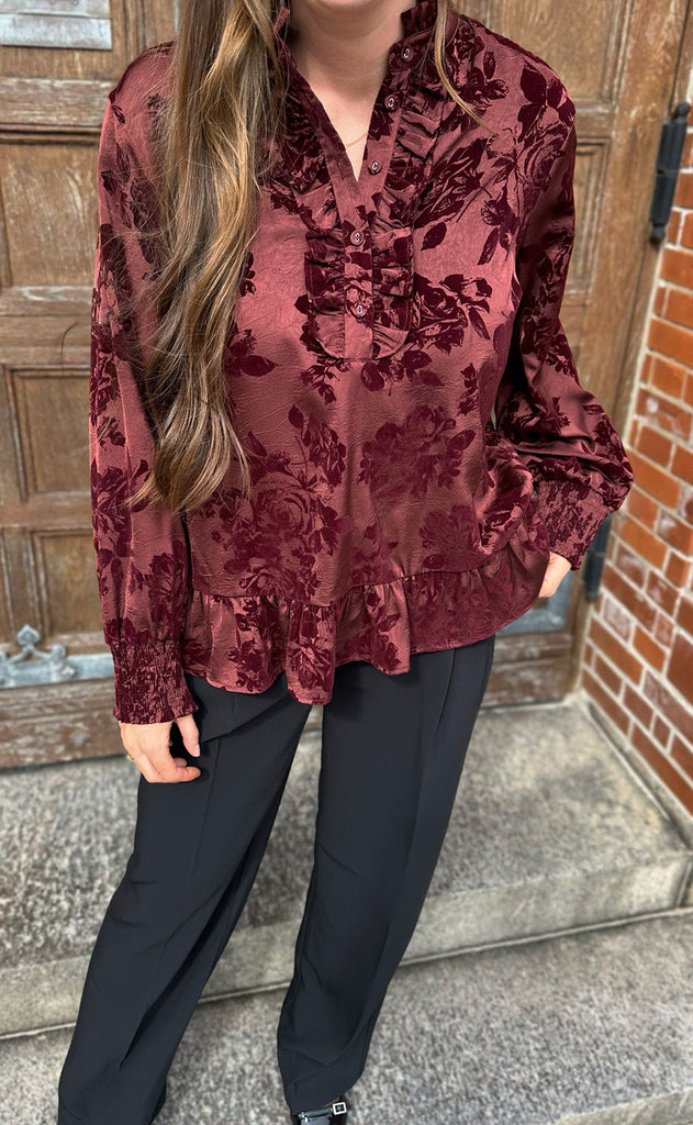 Say INA Copenhagen Bluse - Nora - Bordeaux Flowers
