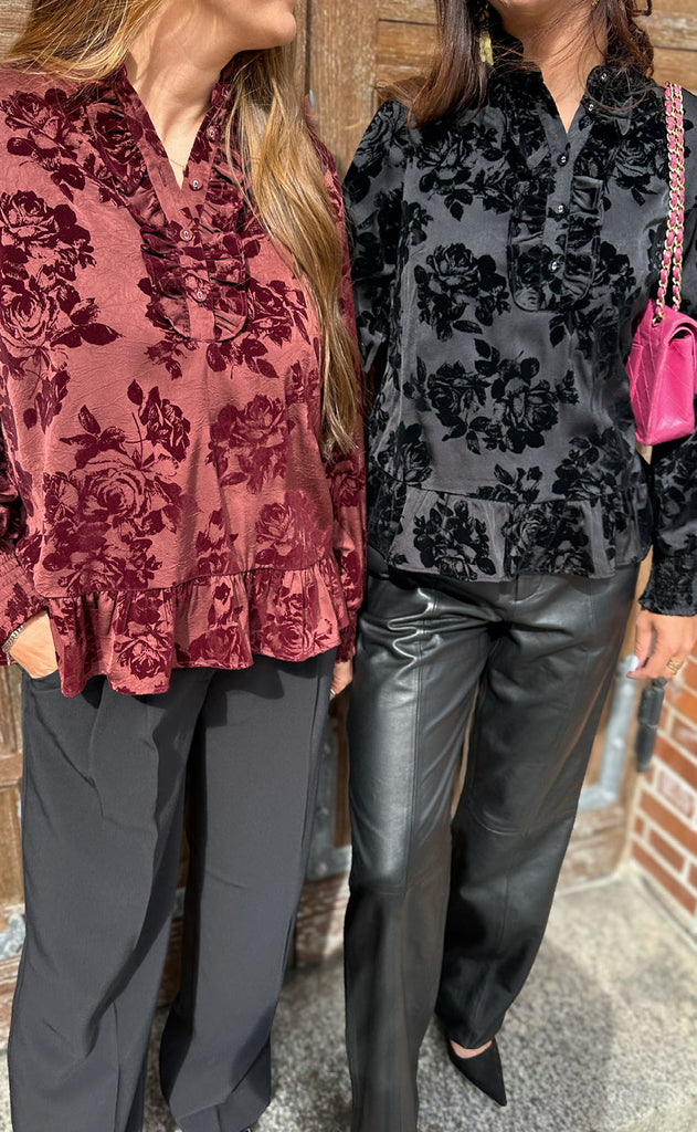 Say INA Copenhagen Bluse - Nora - Bordeaux Flowers