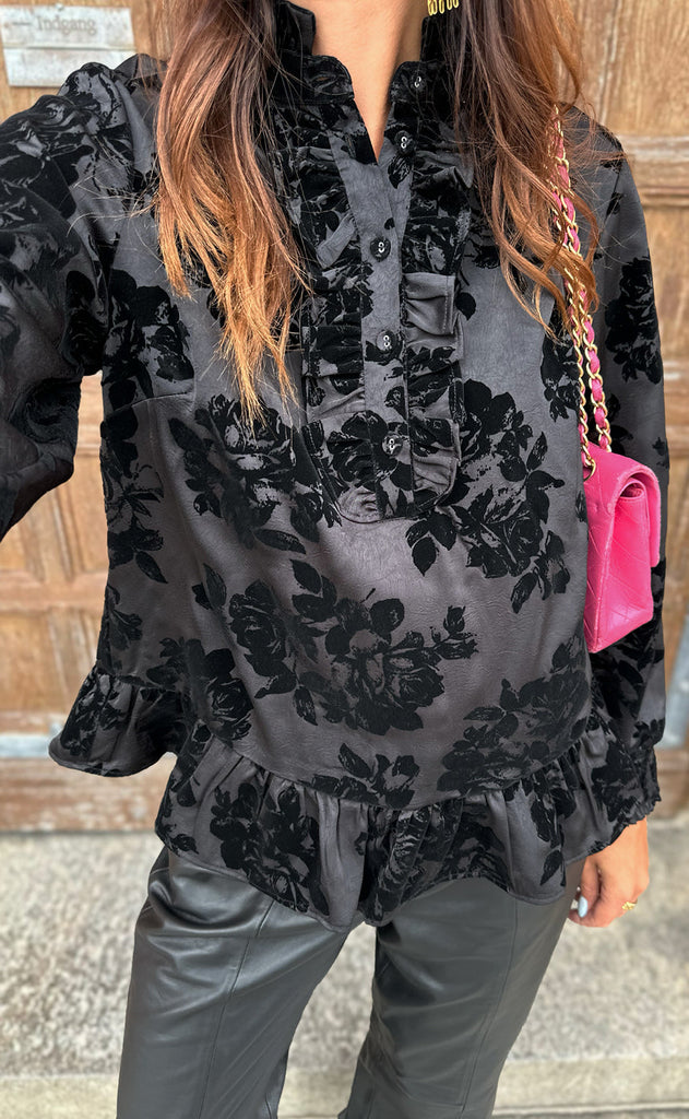 Say INA Copenhagen Bluse - Nora - Black Flowers