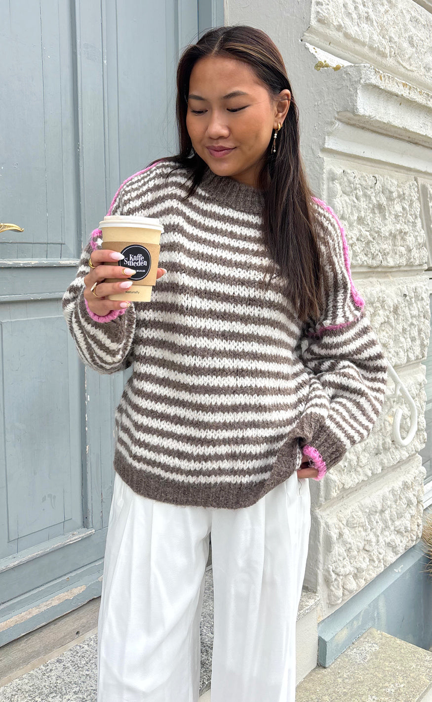 Say INA Copenhagen Genser - Sanna - Brown Striped W. Pink Details