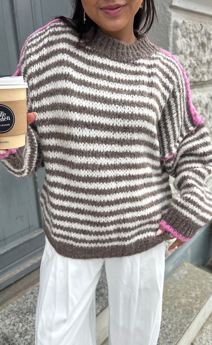 Say INA Copenhagen Genser - Sanna - Brown Striped W. Pink Details