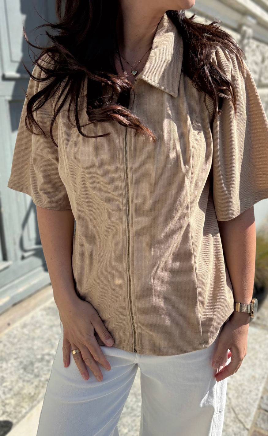 Say NA Copenhagen Bluse - Nora - Beige Corduroy