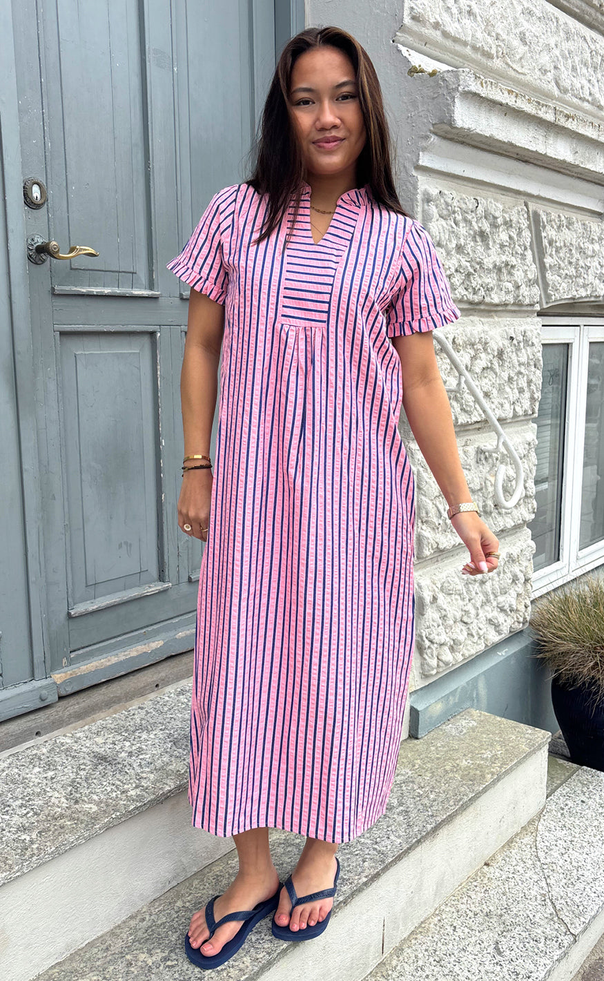 Say INA Copenhagen Kjole - Weronica - Pink W. Navy Stripes