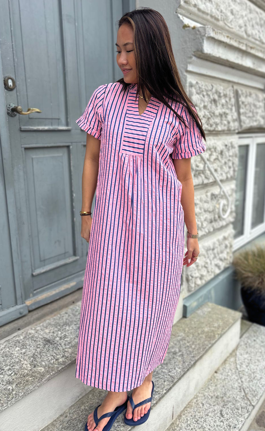 Say INA Copenhagen Kjole - Weronica - Pink W. Navy Stripes