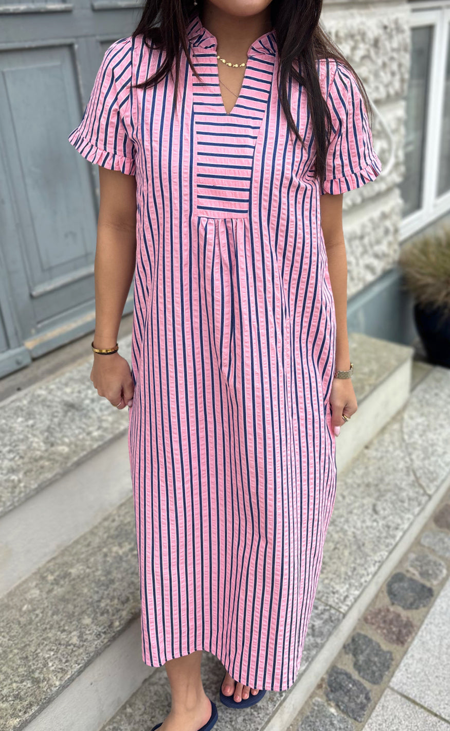 Say INA Copenhagen Kjole - Weronica - Pink W. Navy Stripes