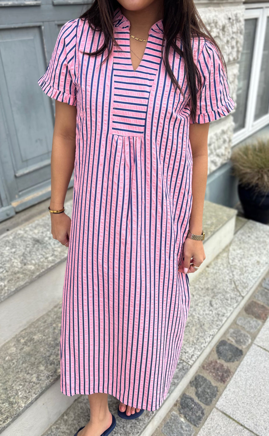 Say INA Copenhagen Kjole - Weronica - Pink W. Navy Stripes