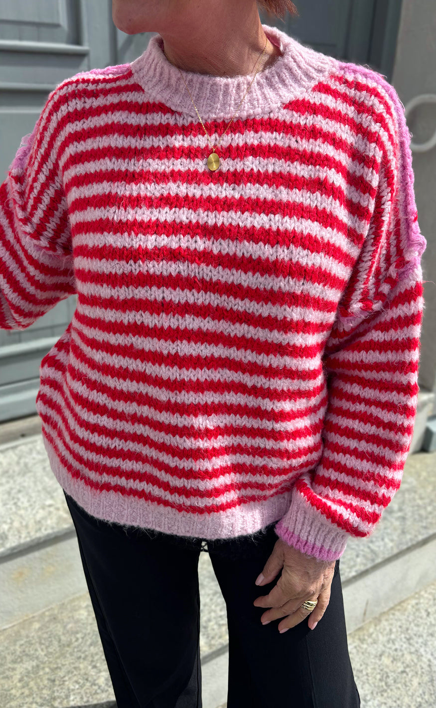 Say INA Copenhagen Genser - Sanna - Red Striped W. Pink Details