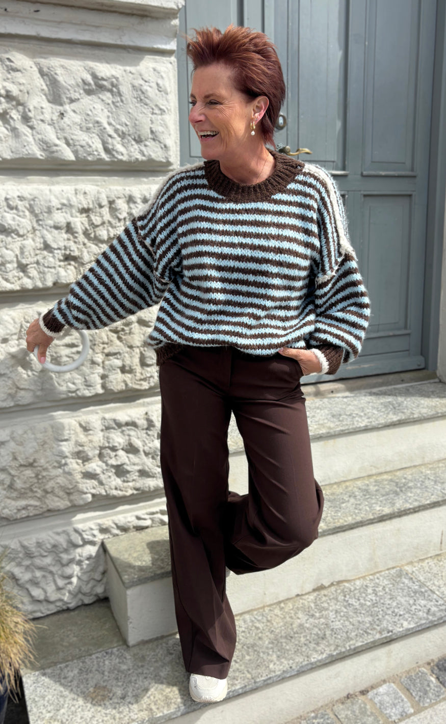 Say INA Copenhagen Genser - Sanna - Blue / Brown Striped W. White Details