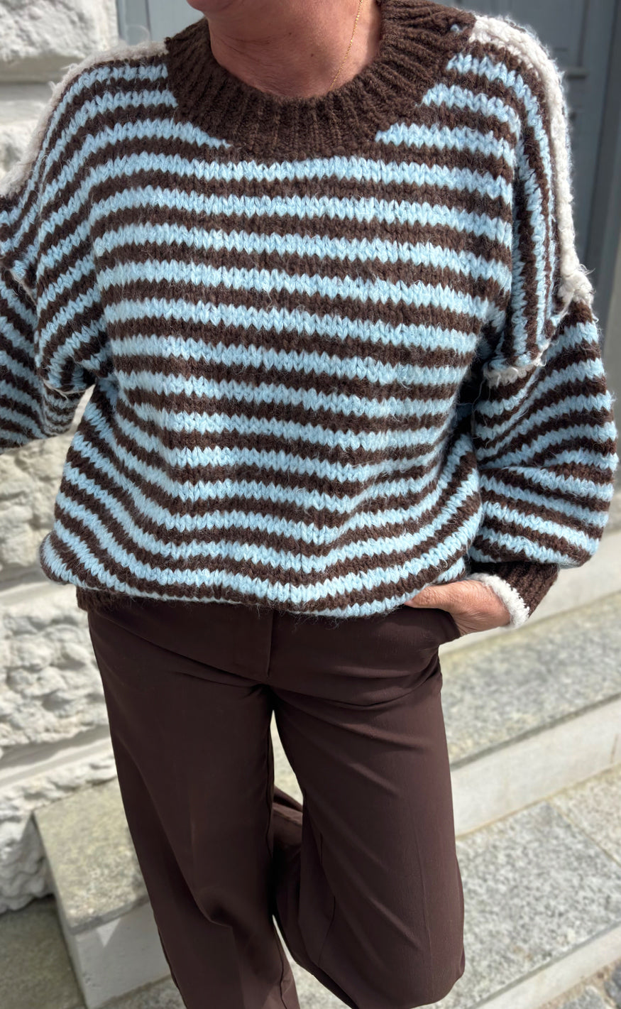 Say INA Copenhagen Genser - Sanna - Blue / Brown Striped W. White Details