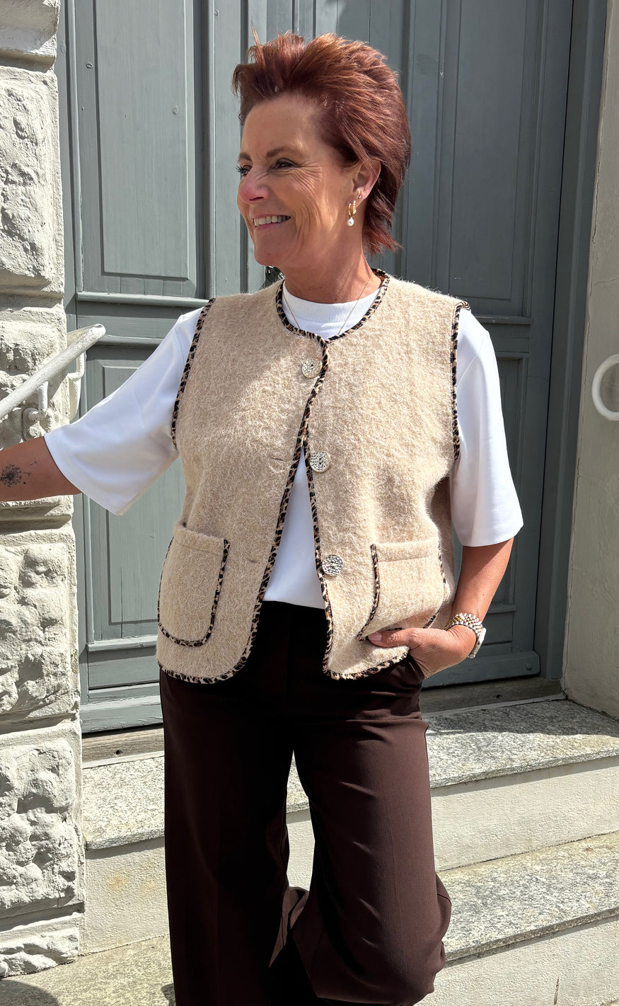 Say INA Copenhagen Vest - Ellinora - Beige W. Leopard