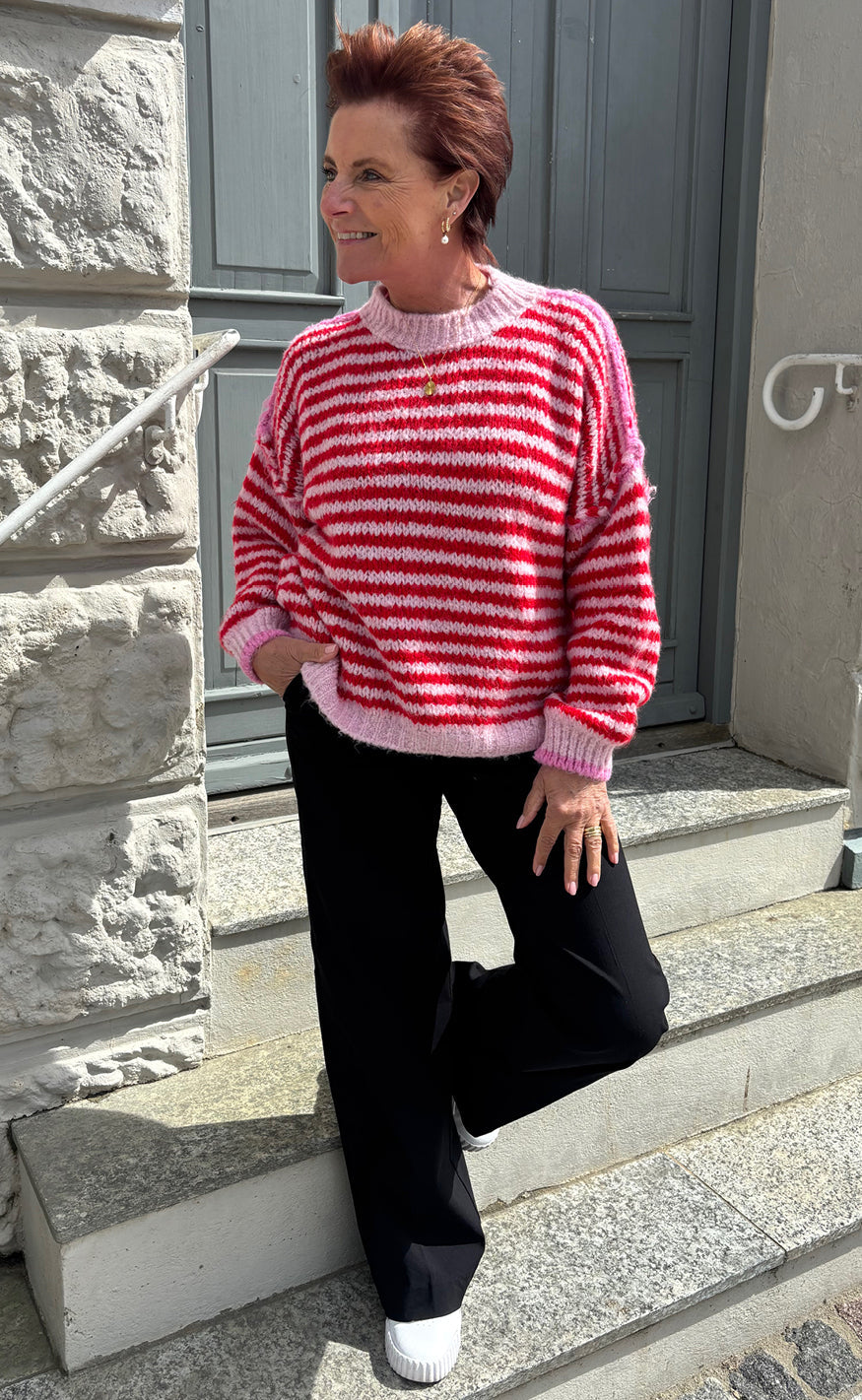 Say INA Copenhagen Genser - Sanna - Red Striped W. Pink Details