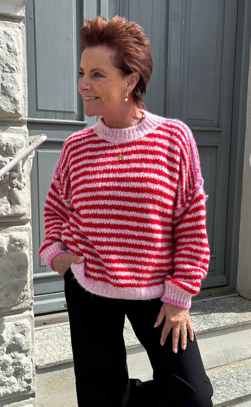 Say INA Copenhagen Genser - Sanna - Red Striped W. Pink Details