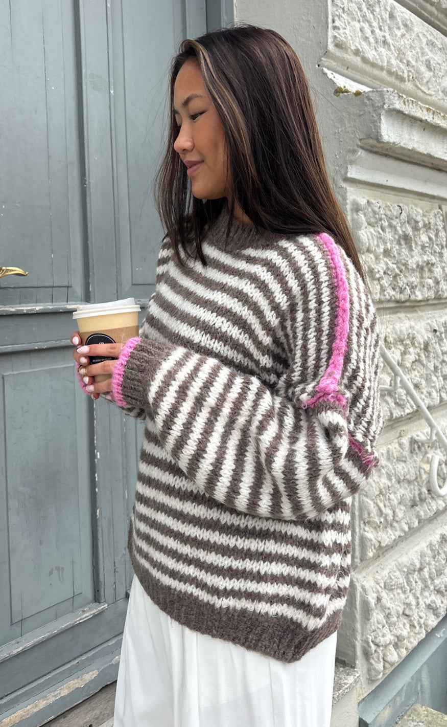 Say INA Copenhagen Genser - Sanna - Brown Striped W. Pink Details