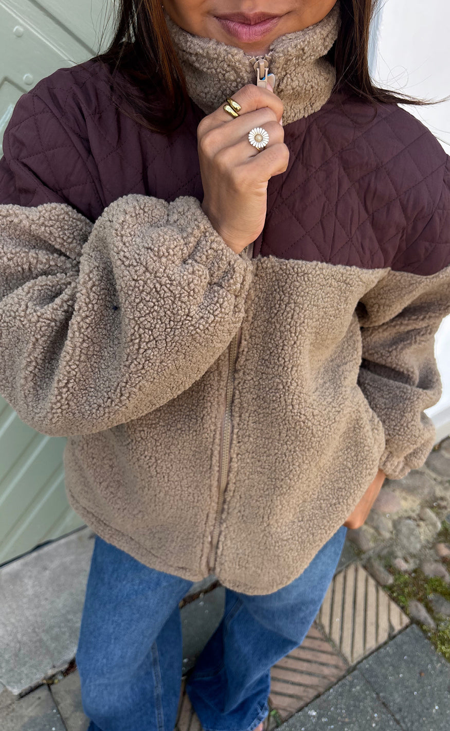 Say INA Copenhagen Jakke - Fia Fleece New - Taupe W. Dark Brown Quilt