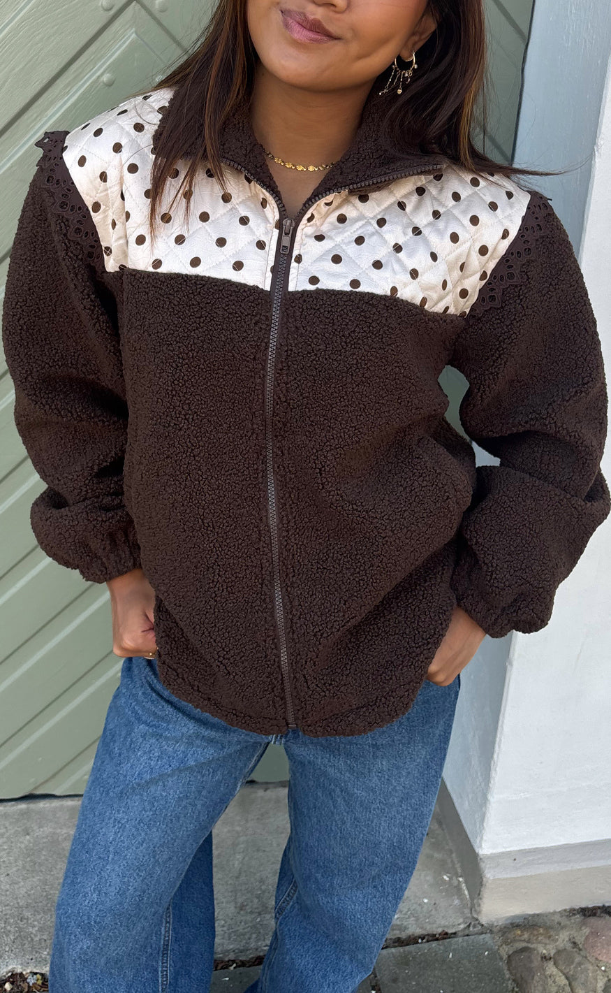 Say INA Copenhagen Jakke - Fia Fleece - Dark Brown W. Dots