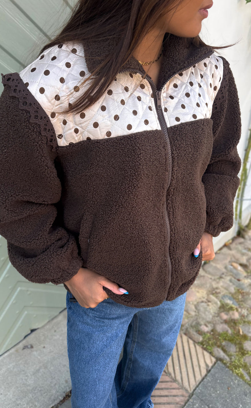 Say INA Copenhagen Jakke - Fia Fleece - Dark Brown W. Dots