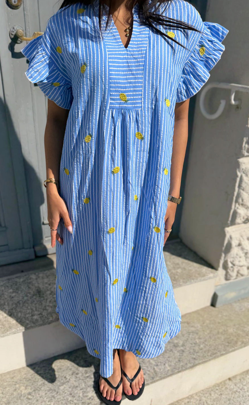 Say INA Copenhagen Kjole - Winnie - Blue Striped W. Pineapple