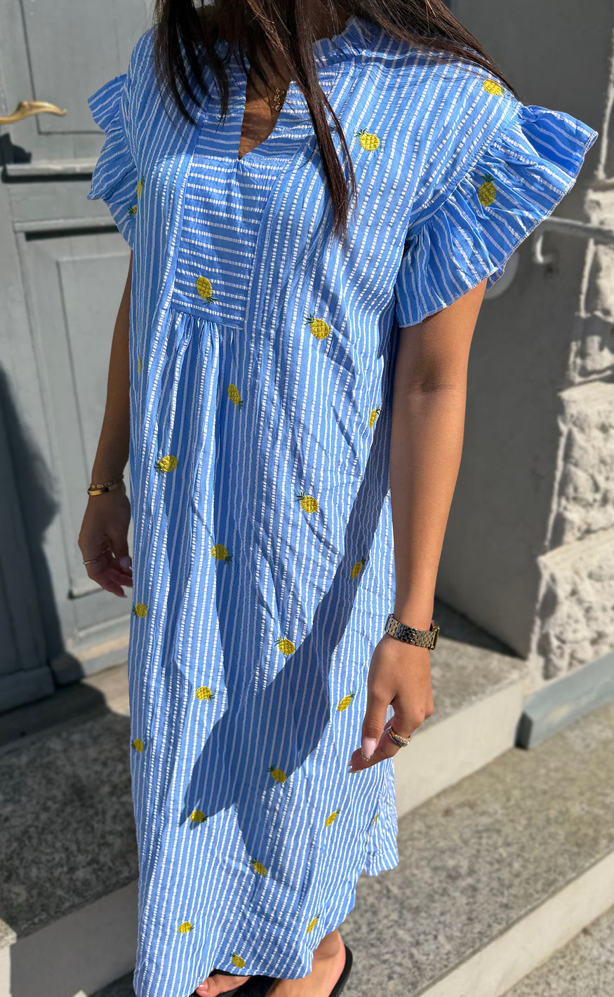 Say INA Copenhagen Kjole - Winnie - Blue Striped W. Pineapple