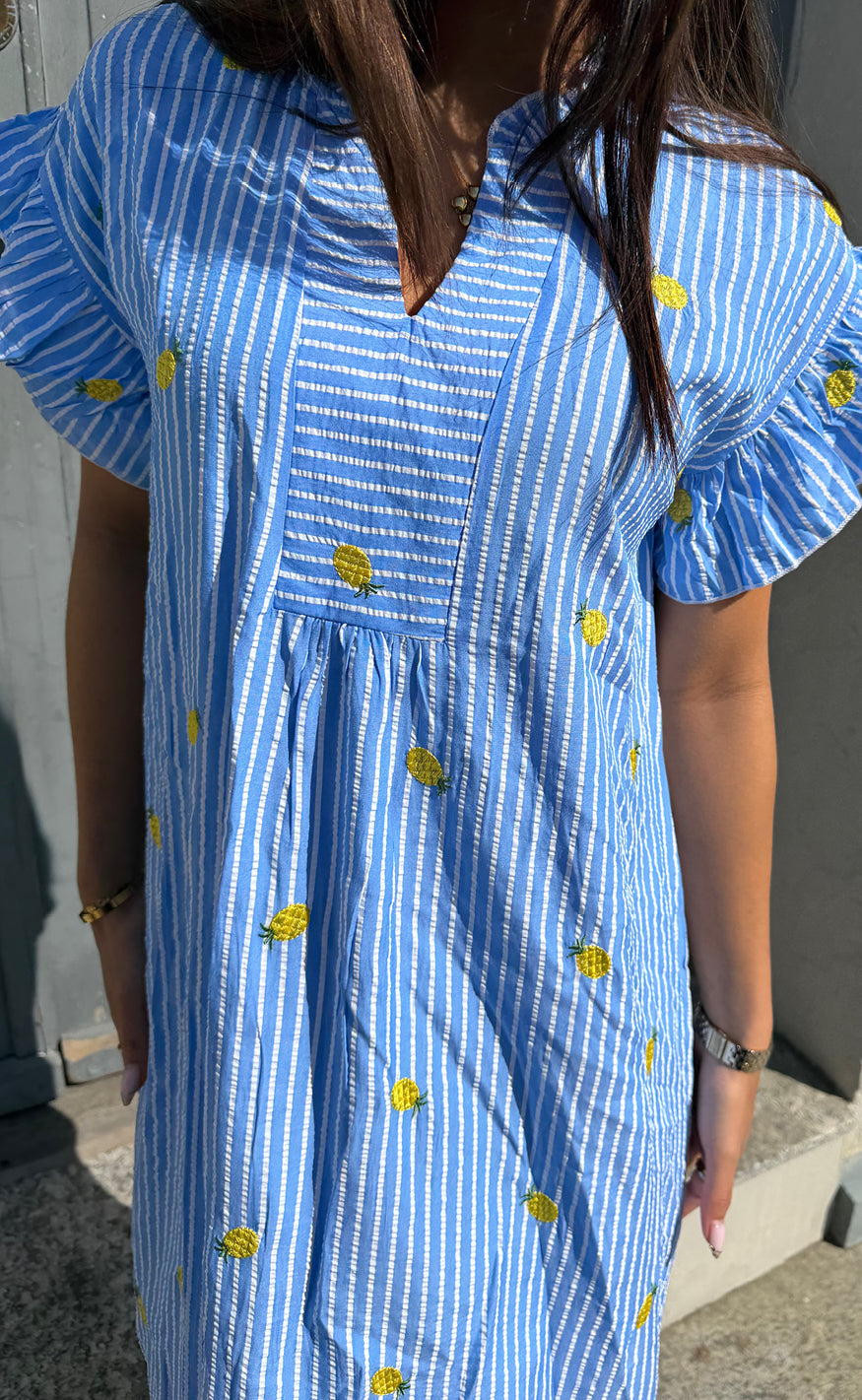 Say INA Copenhagen Kjole - Winnie - Blue Striped W. Pineapple